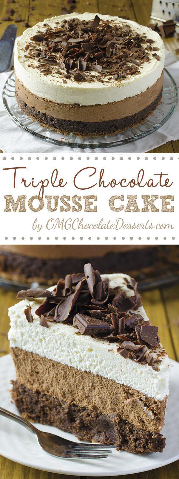 Triple Chocolate Mousse Cake Recipe | Chocolate Dessert Recipes – OMG ...