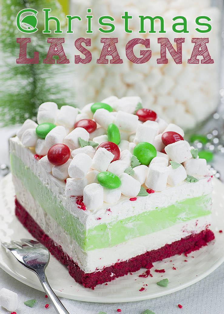 Christmas Lasagna is whimsical layered dessert that will be a hit at your Christmas gathering! || Christmas Lasagna via Oh My Goodness Chocolate Desserts || Christmas Eve Dinner: 5 Fun Festive Holiday Feasts! || Letters from Santa Holiday Blog