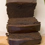 Slices of chocolate pound cake with chocolate ganache
