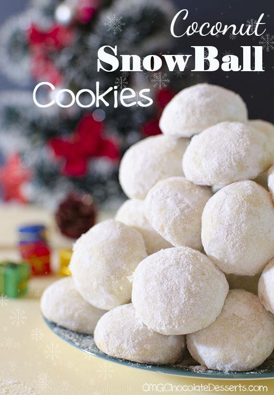 Christmas Coconut Snowball Cookies With Coconut And Powdered Sugar