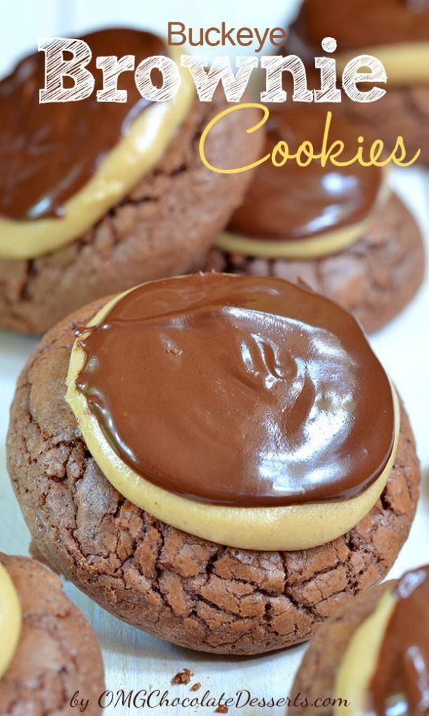 Real jewel in the world of cookies - Buckeye Brownie Cookies (brownie base, peanut butter and chocolate ganache) . #cookies #chocolate