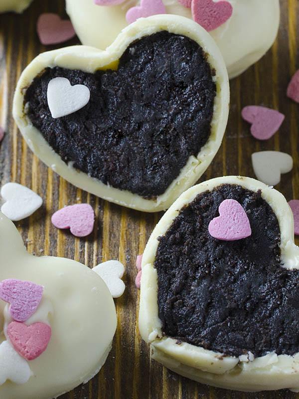 Sliced Oreo Truffle Valentine's Hearts