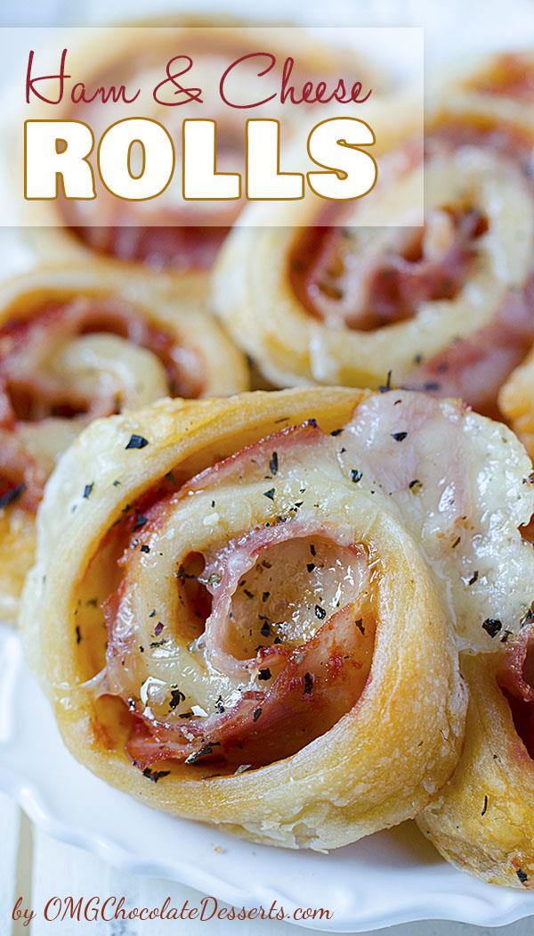 Perfect party snack - Ham and Cheese Rolls are soft and gooey, pizza style rolls.