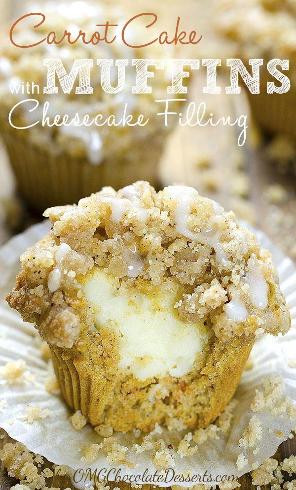 Delicious breakfast, snacks or dessert, these moist Carrot Cake Muffins have smooth cream cheese filling inside and crunchy cinnamon streusel on top, I can’t decide which is my favorite part.