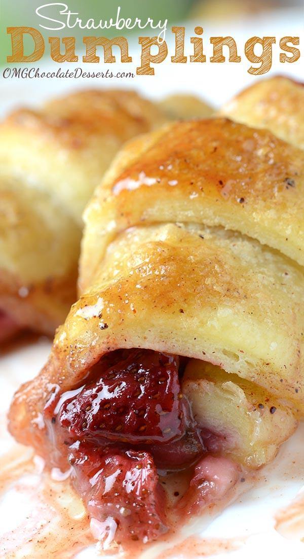 Strawberry Dumplings served with a scoop of vanilla ice cream will be perfect spring and summer treat. Crescent rolls filled with strawberries, baked in butter and brown sugar sauce, gets delightfully crisp tops while the bottoms stay soft and gooey.