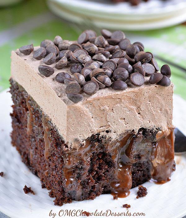 Chocolate Poke Cake is quadruple chocolate treat-rich chocolate cake infused with delicious mixture of melted chocolate and sweetened condensed milk.