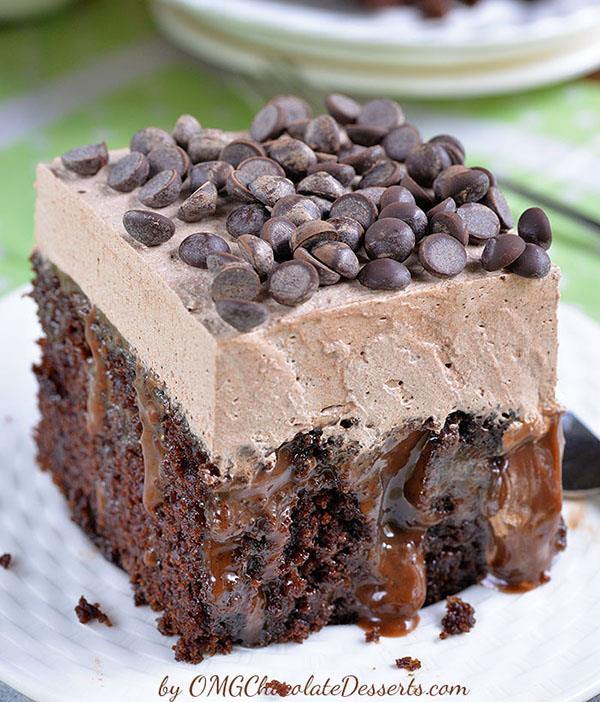 Triple-chocolate poke cake