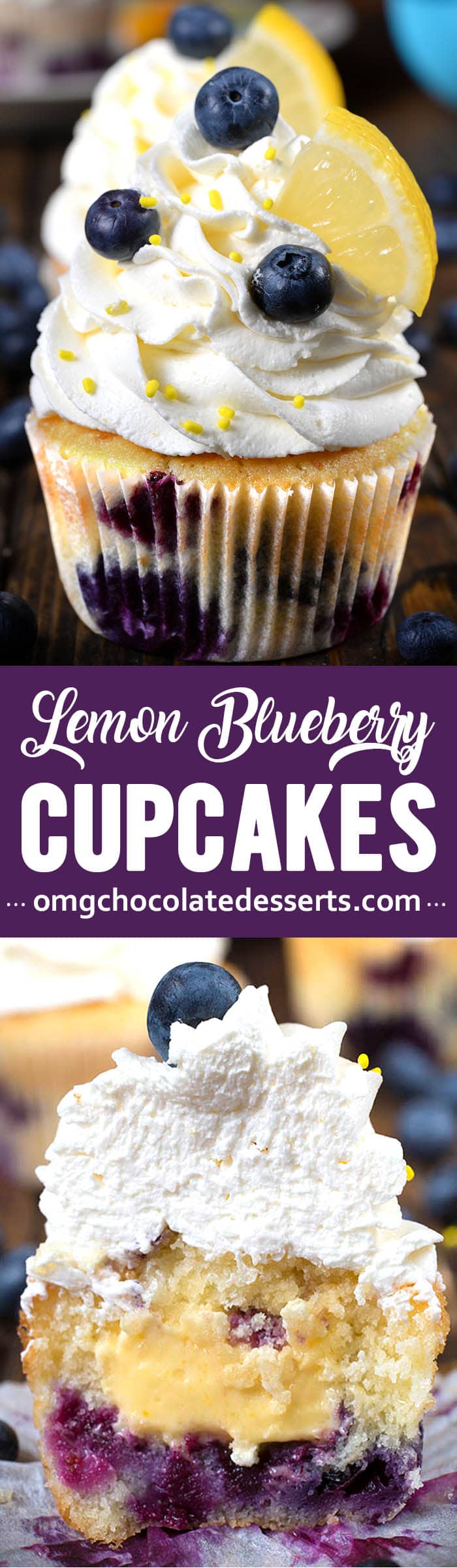 These Lemon Blueberry Cupcakes are bursting with vanilla, fresh blueberries and a hint of lemon in shape of lemon curd filling.