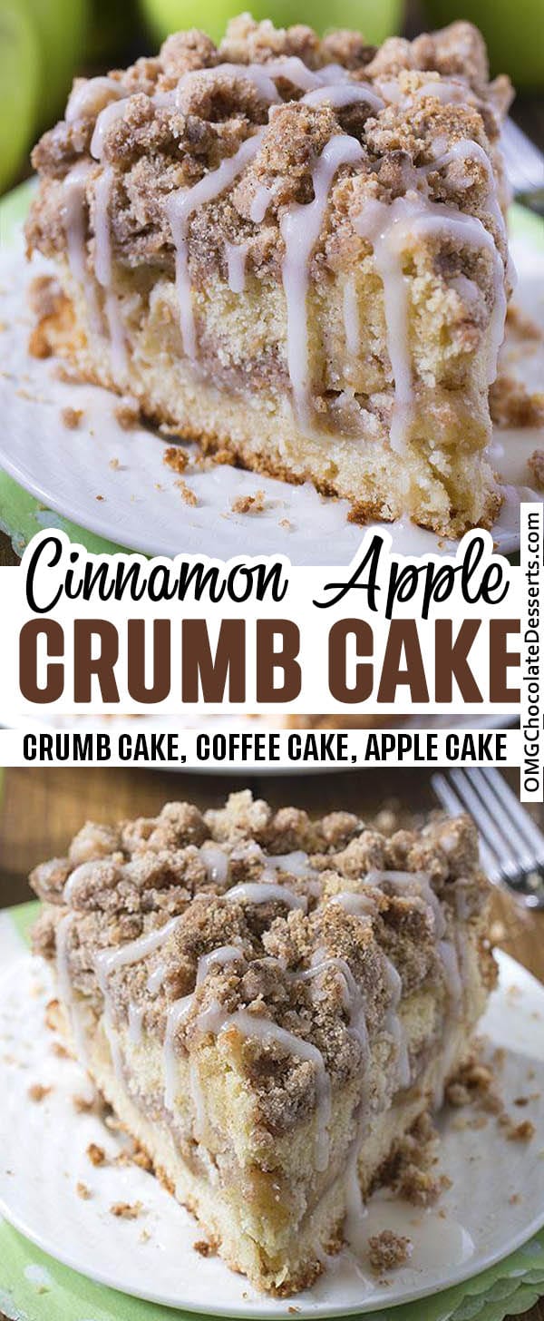 Cinnamon Apple Crumb Cake - two different images with recipe title beside.