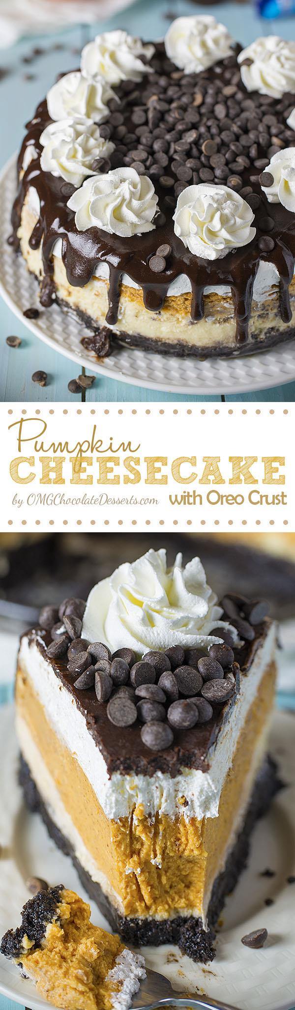 Pumpkin Cheesecake with Oreo Crust | OMG Chocolate Desserts
