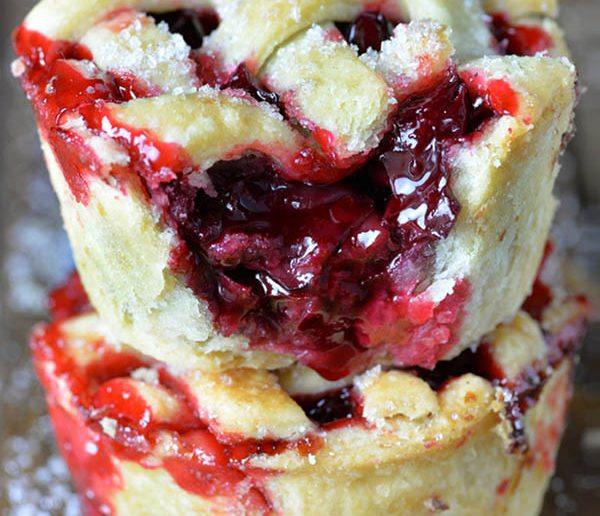 Two pieces of Mini Cherry Pies one on another.