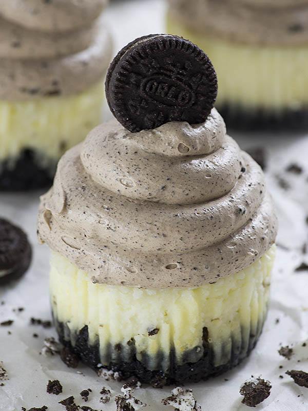 A batch of Chocolate Mousse Mini Oreo Cheesecakes.