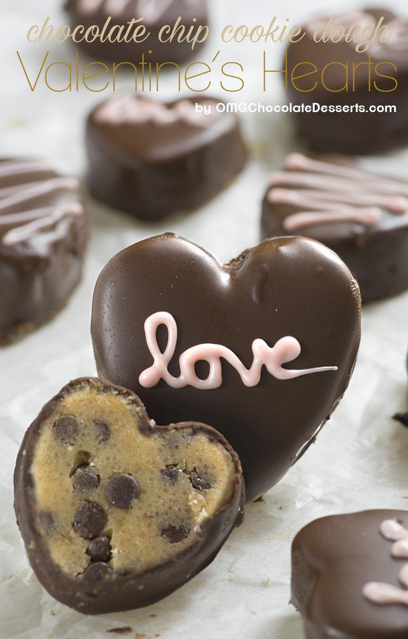 I am absolutely drooling over these Chocolate Chip Cookie Dough Valentine's Hearts - I love cookie dough. But dipped in chocolate? They might not even make it to the gift box. Click here for the recipe. - www.theballeronabudget.com