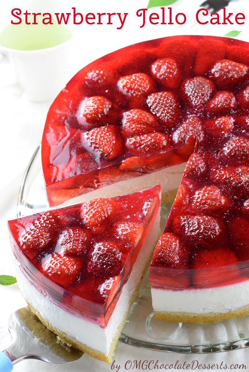 Strawberry Jello Cake recipe is the yummiest combo of all-time favorite spring and summer desserts: strawberry shortcake, strawberry jello and no-bake cheesecake.