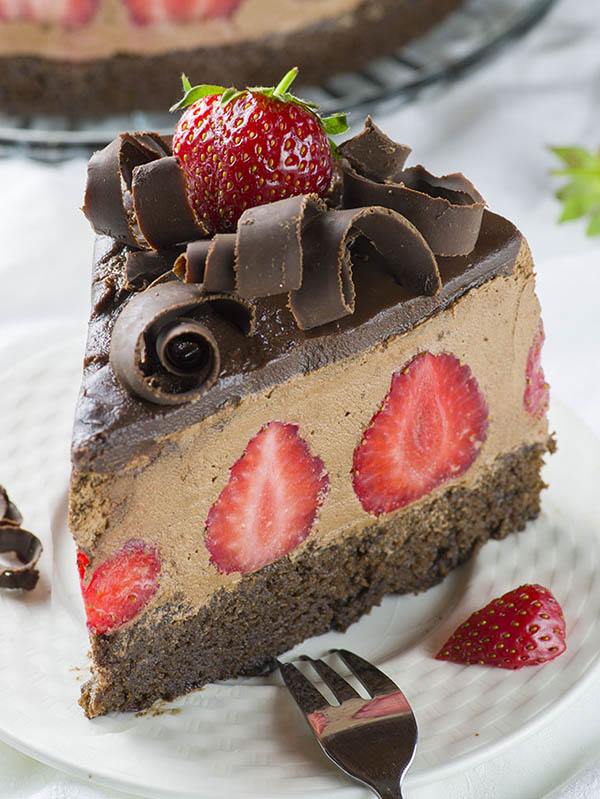 Slice of Strawberry Chocolate Cake on a plate.