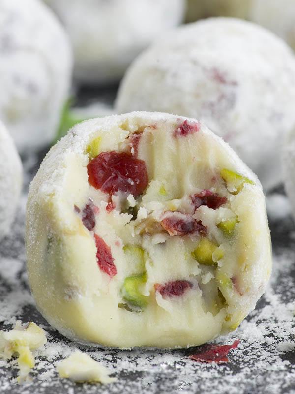 Bited Cranberry and Pistachio Truffles.