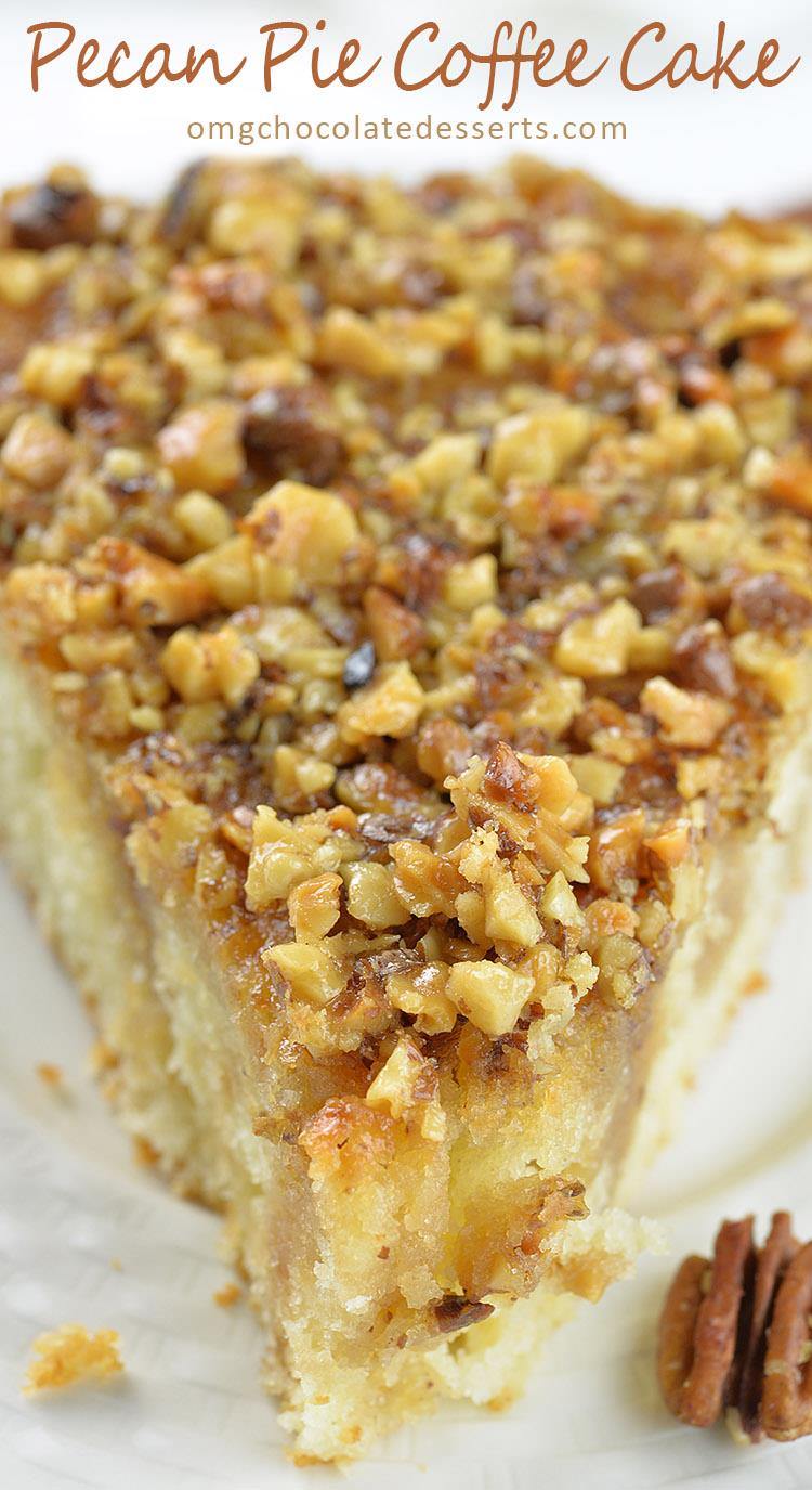 This decadent, melt-in-your-mouth Pecan Pie Coffee Cake would be perfect Thanksgiving or Christmas dessert.