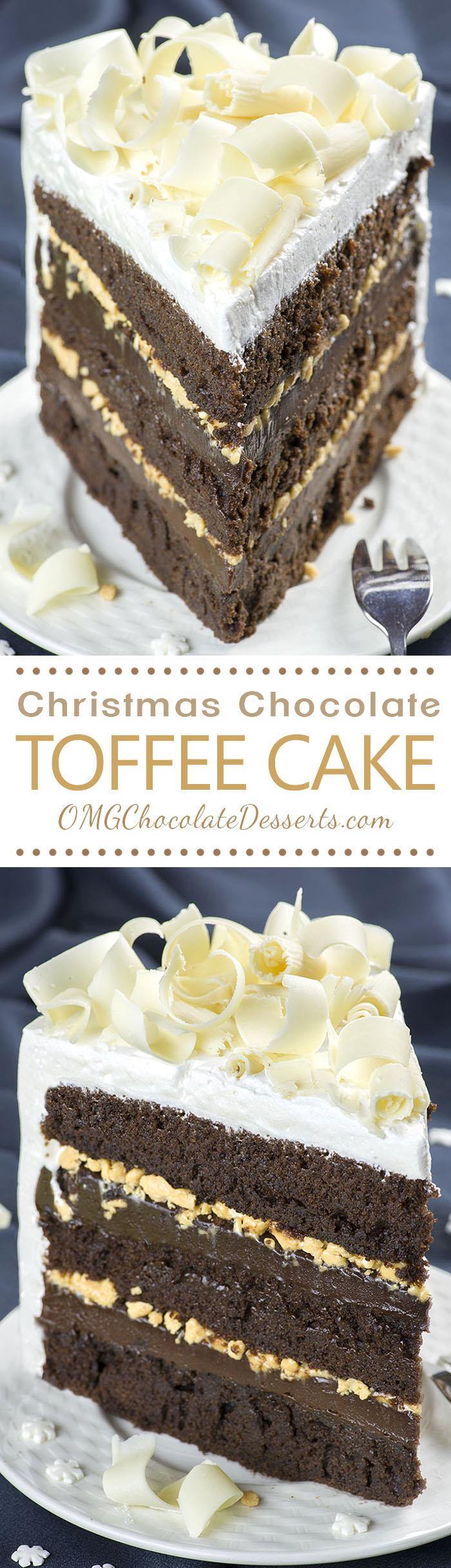 Needless to say, this Christmas Chocolate Toffee Cake is a chocolate lover’s dream and fancy enough to take a central place on your Christmas table!