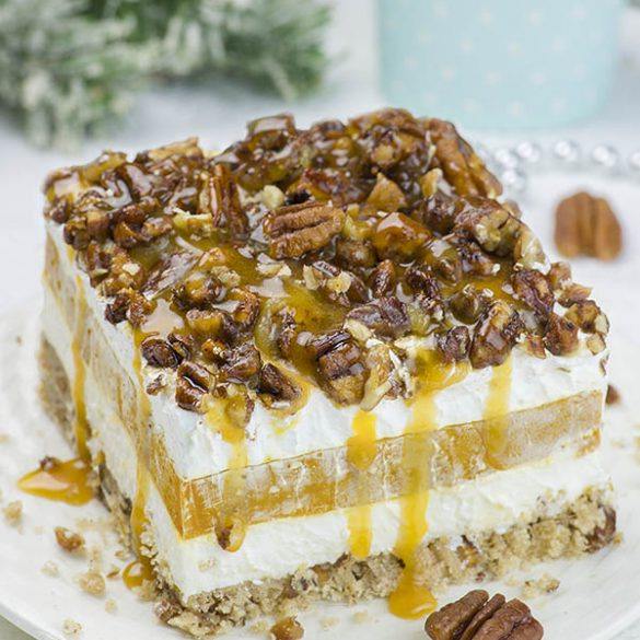 Caramel Pecan Lasagna | Layered Christmas Dessert Recipe with Pecans!