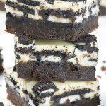 Stack of Oreo Loaded Cheesecake Brownies