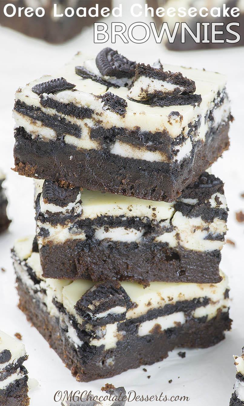 Oreo Loaded Cheesecake Brownies are rich and fudgy homemade brownies topped with layer of double stuf Oreos, cheesecake, plus more Oreo cookies on top. In other word, these could be the best brownies you’ve ever tasted!!!
