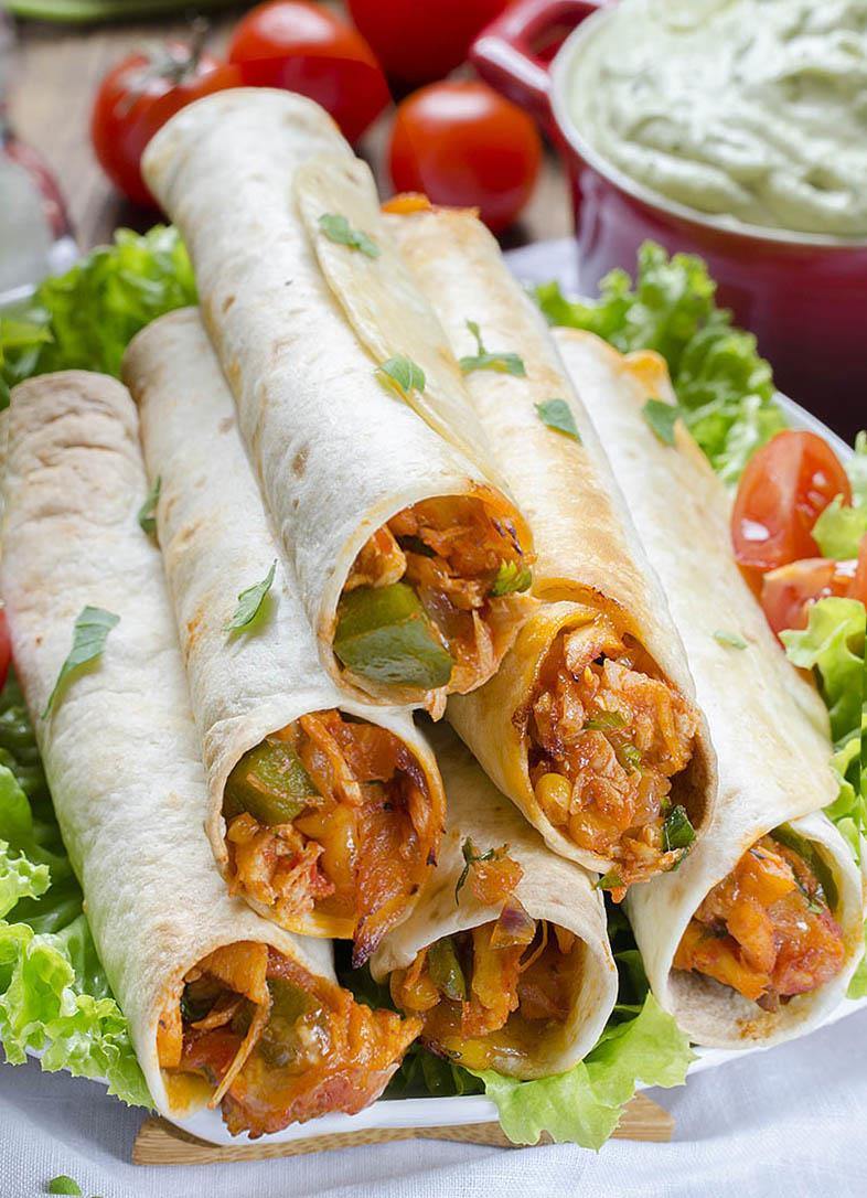 Easy Chicken Taquitos Recipe is perfect weeknight dinner. Chicken and vegetables with easy Avocado Dip are quick and healthy meal for whole family!