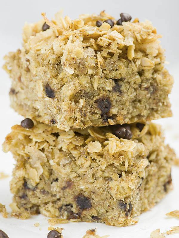 Two pieces of Banana Oatmeal Breakfast Cake