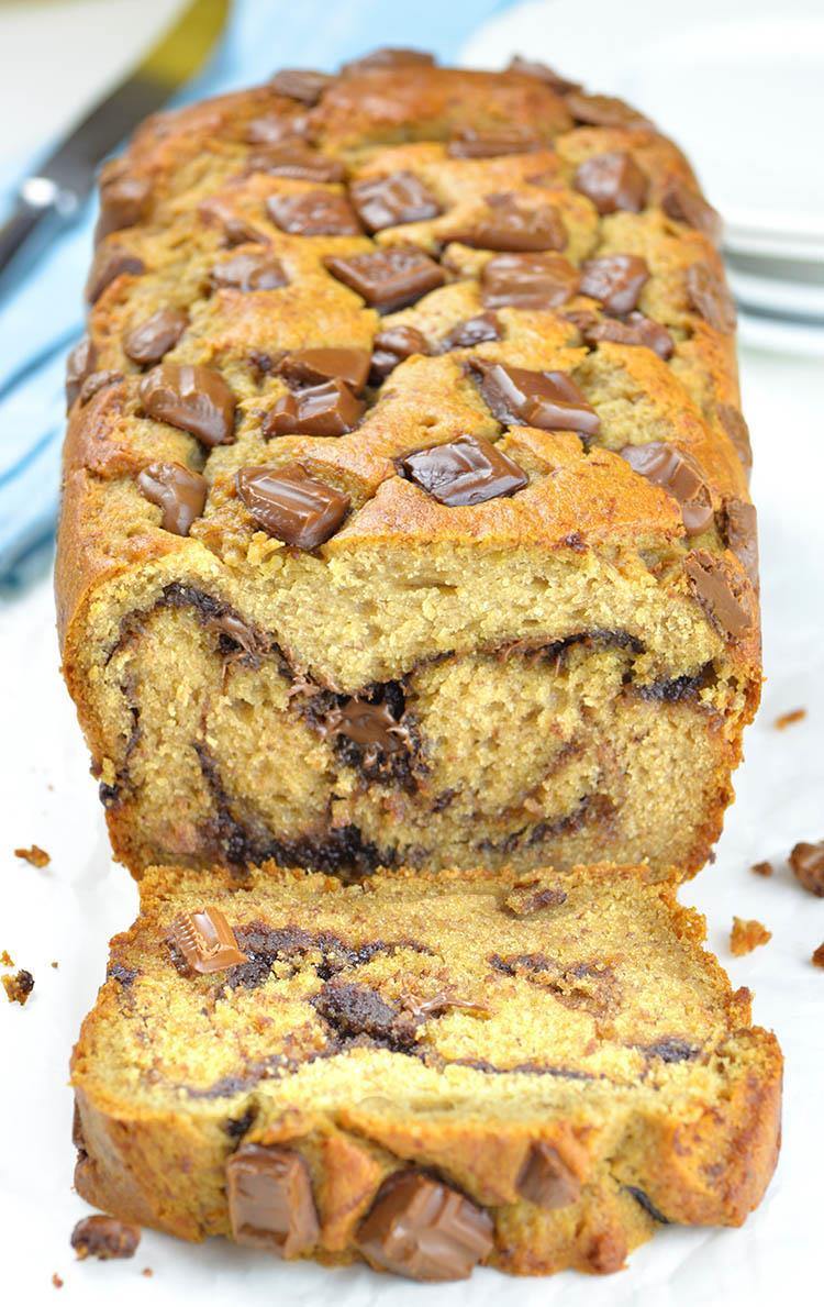 Peanut Butter Banana Bread with Nutella swirl a is the best and the yummiest snack or breakfast recipe you could make ahead for busy mornings. 