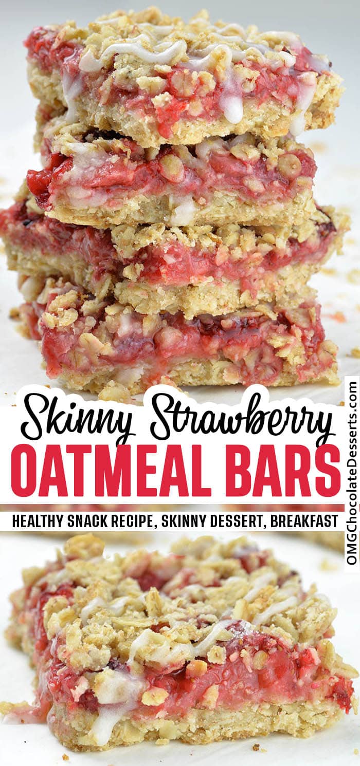 Two different Skinny Strawberry Oatmeal Bars images.