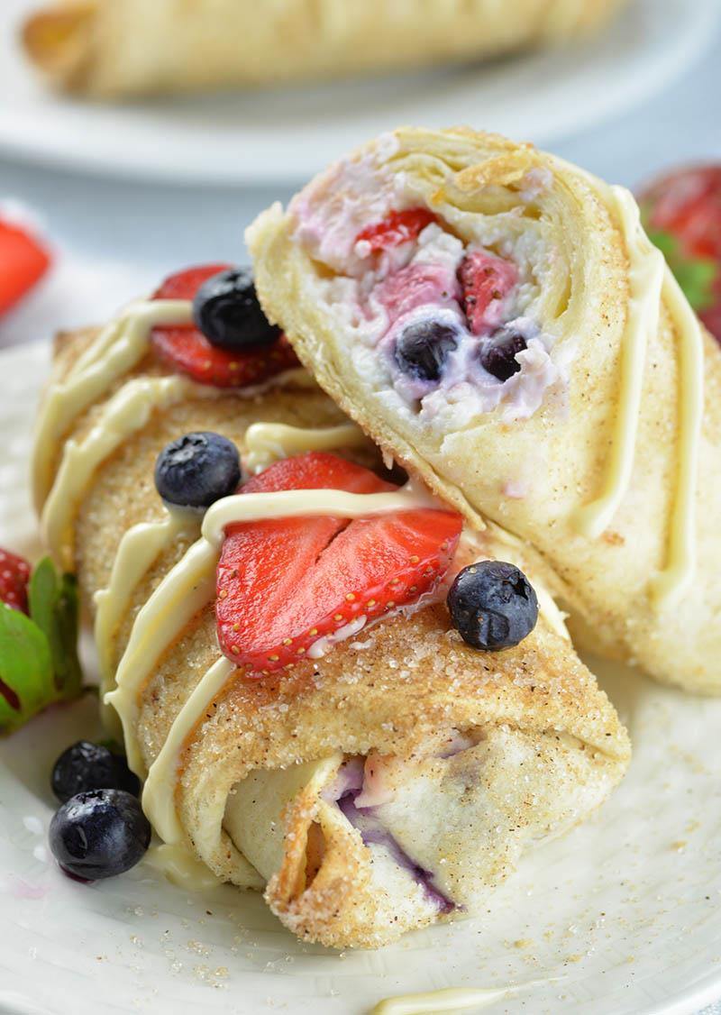 Oven Baked Berry Cheesecake Chimichangas | Fresh Fruit Pastry Recipe