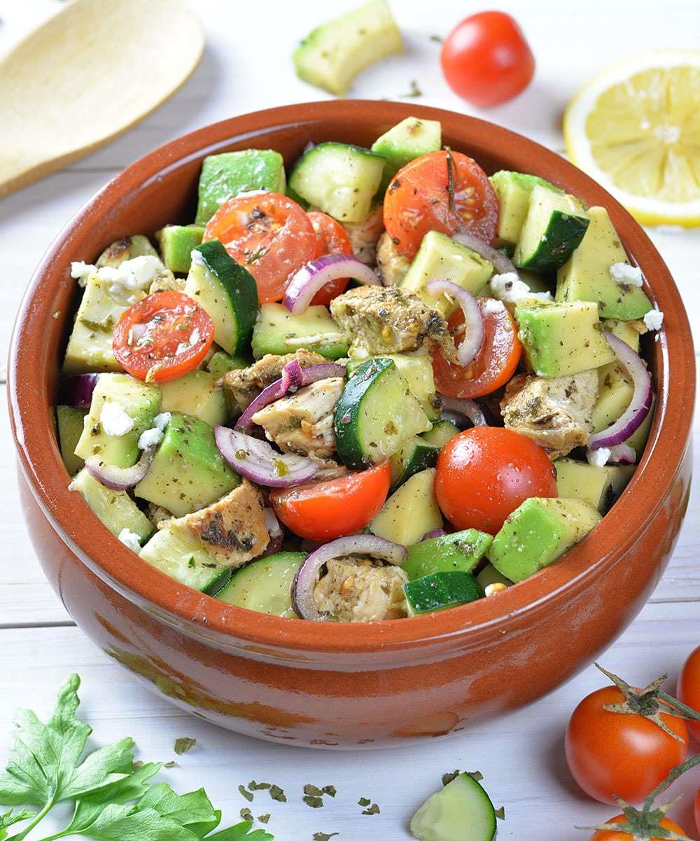 Healthy Chicken Cucumber Tomato And Avocado Salad