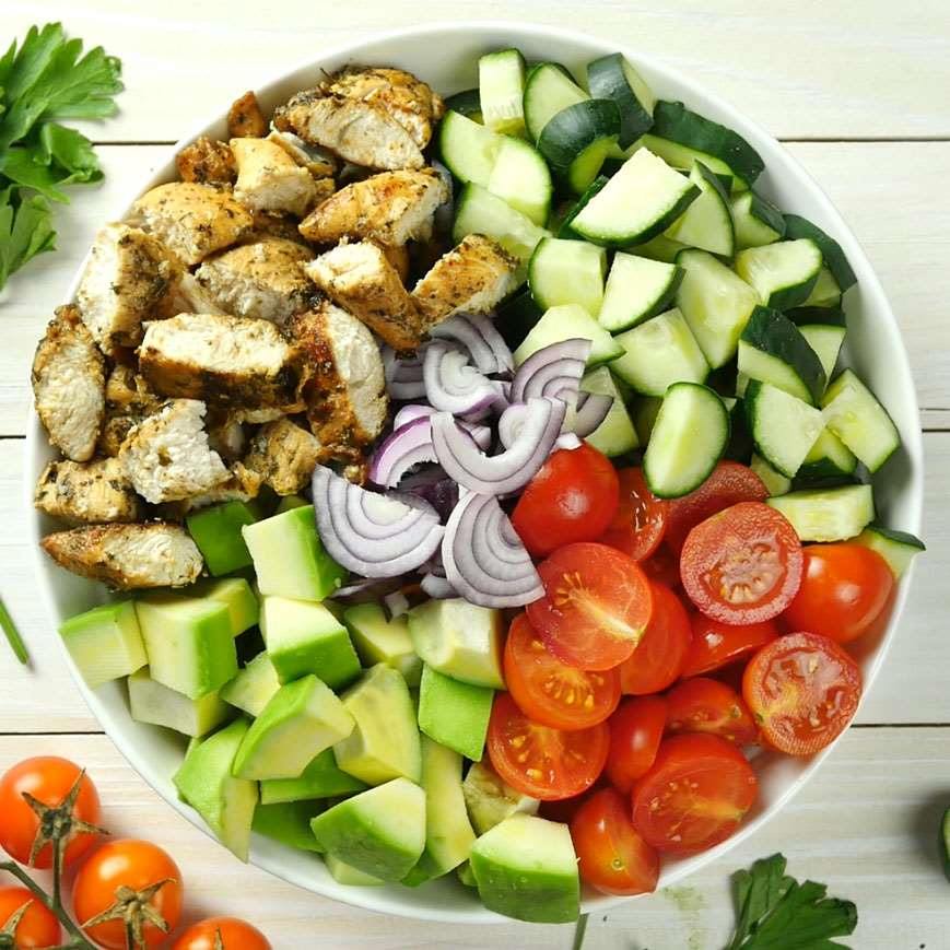 Healthy Chicken Cucumber Tomato And Avocado Salad Omg Chocolate Desserts 0393