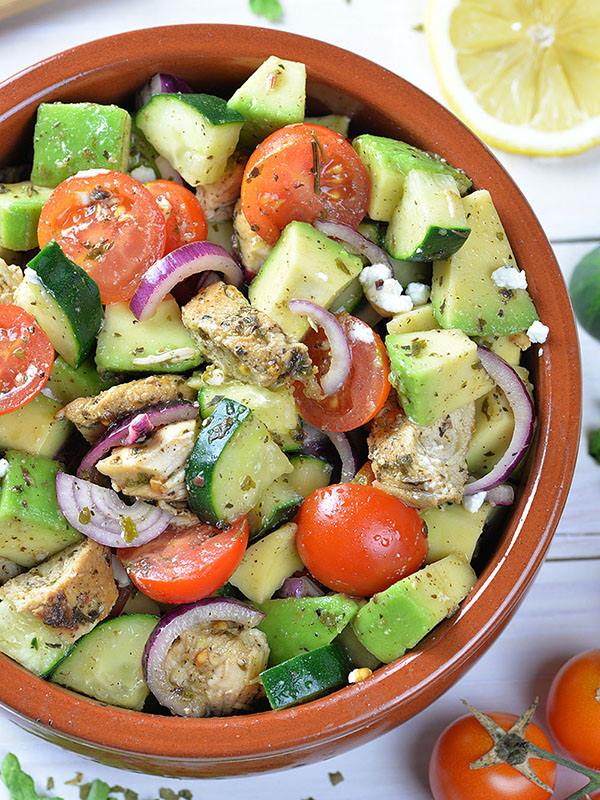 Healthy Chicken Cucumber Tomato and Avocado Salad