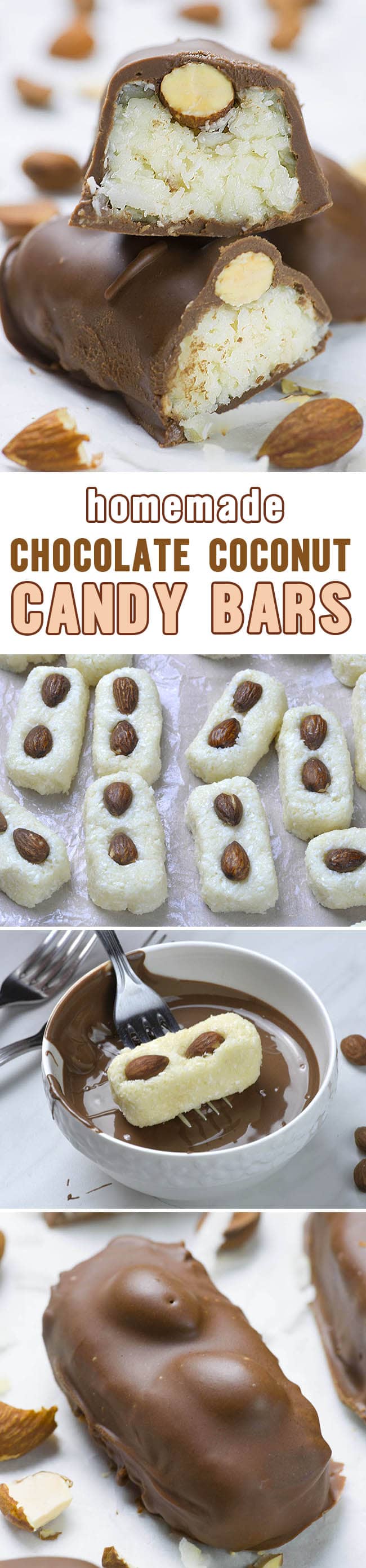 Quick and easy no bake dessert with 4 ingredients - Homemade Chocolate Coconut Candy Bars !!! This is the best sweet treat I’ve ever tried and the recipe is so simple and easy to make!!! It’s delicious snack for kids and perfect dessert for parties.