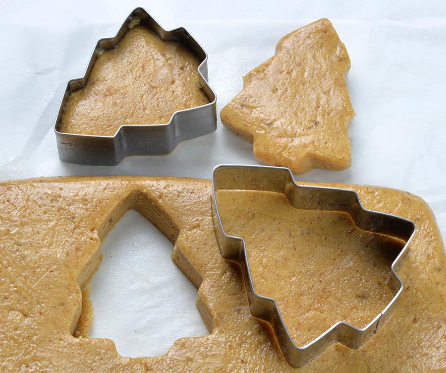 Reese’s Peanut Butter Christmas Trees shaped with cookie cutter.