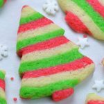 Tray of red, white and green striped Christmas sugar cookies