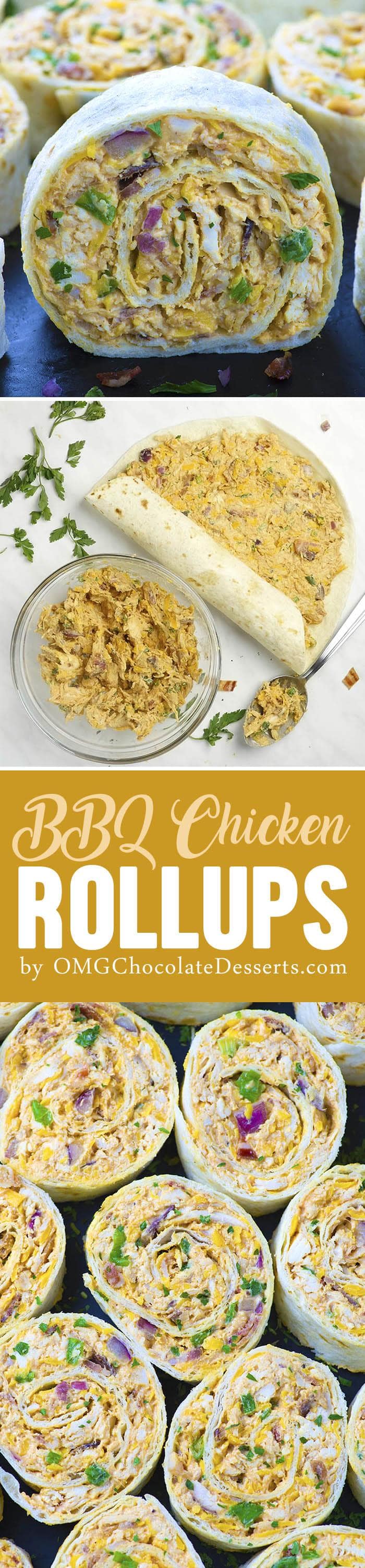 BBQ Chicken Roll Ups is quick and easy, make ahead appetizer for a crowd! It’s great Super bowl food idea, but, these cheesy chicken, BBQ sauce and tortilla pinwheels are great for lunch box or delicious appetizers for a party, too.