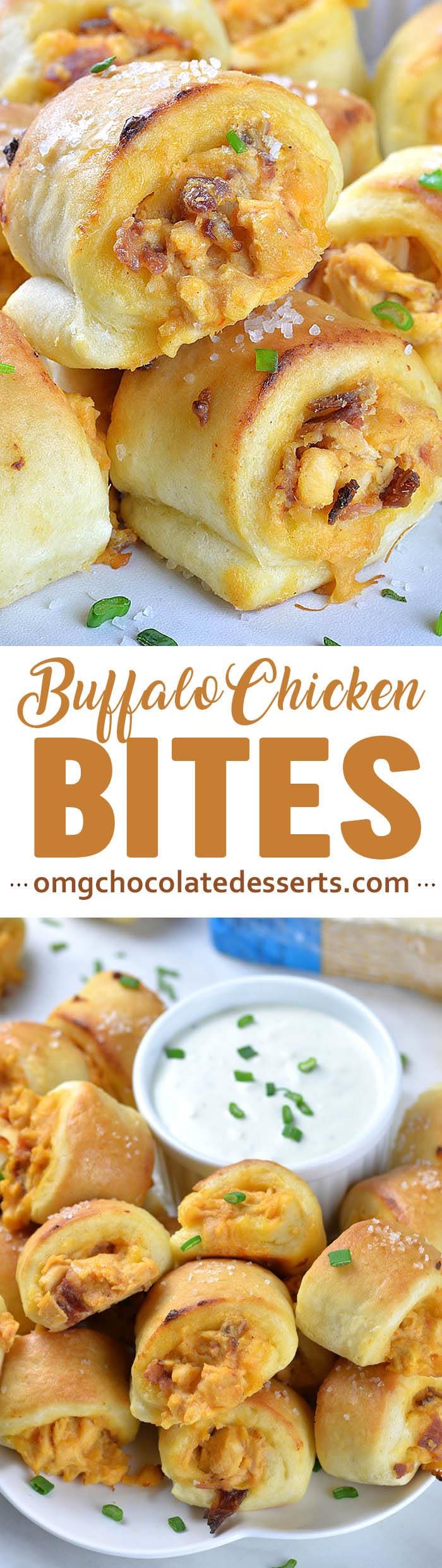Buffalo Chicken Bites with Blue Cheese Dip are perfect appetizer for Super Bowl party food menu! These are delicious football snack for all buffalo chicken lovers!