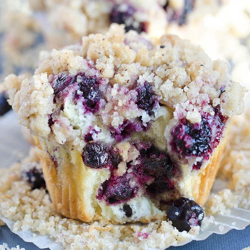 Best ever blueberry muffins full of blueberries with streusel crumb.