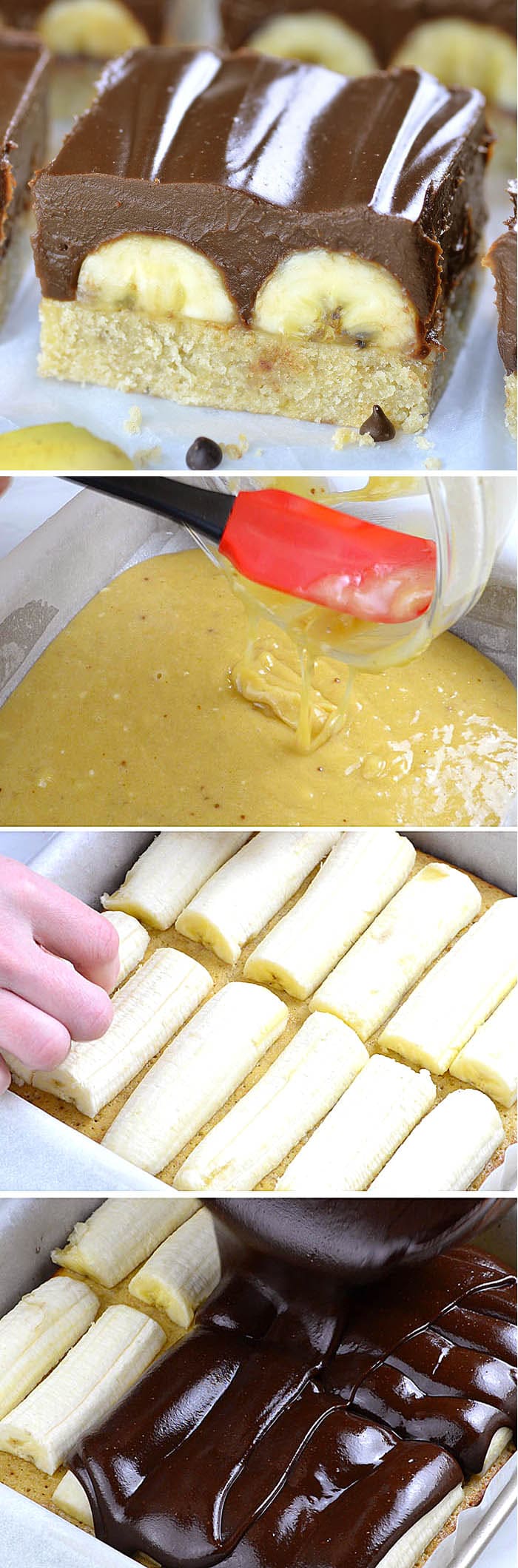 Process of making Chocolate Covered Banana Brownies in 3 steps: Slice bananas in half and arrange over cooled brownies.