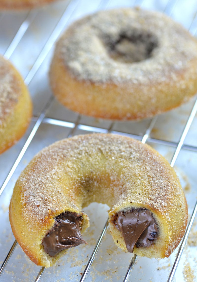 A cut-off Nutella Filled Baked Donuts made from Nutella inside.