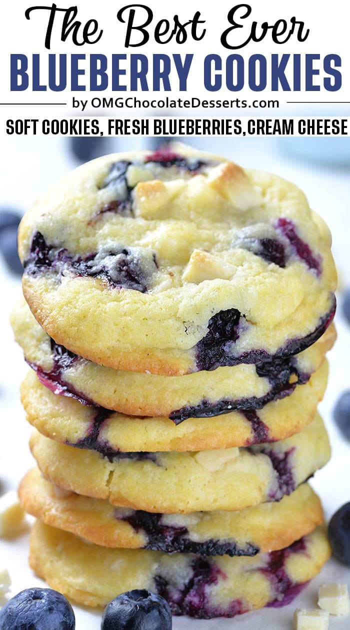 Bunch of blueberry cookies each on other.