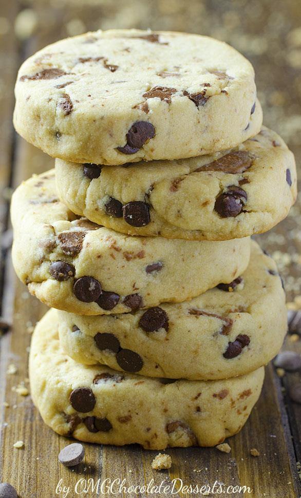 Bunch of Chocolate Chip Shortbread Cookies with Peanut Butter