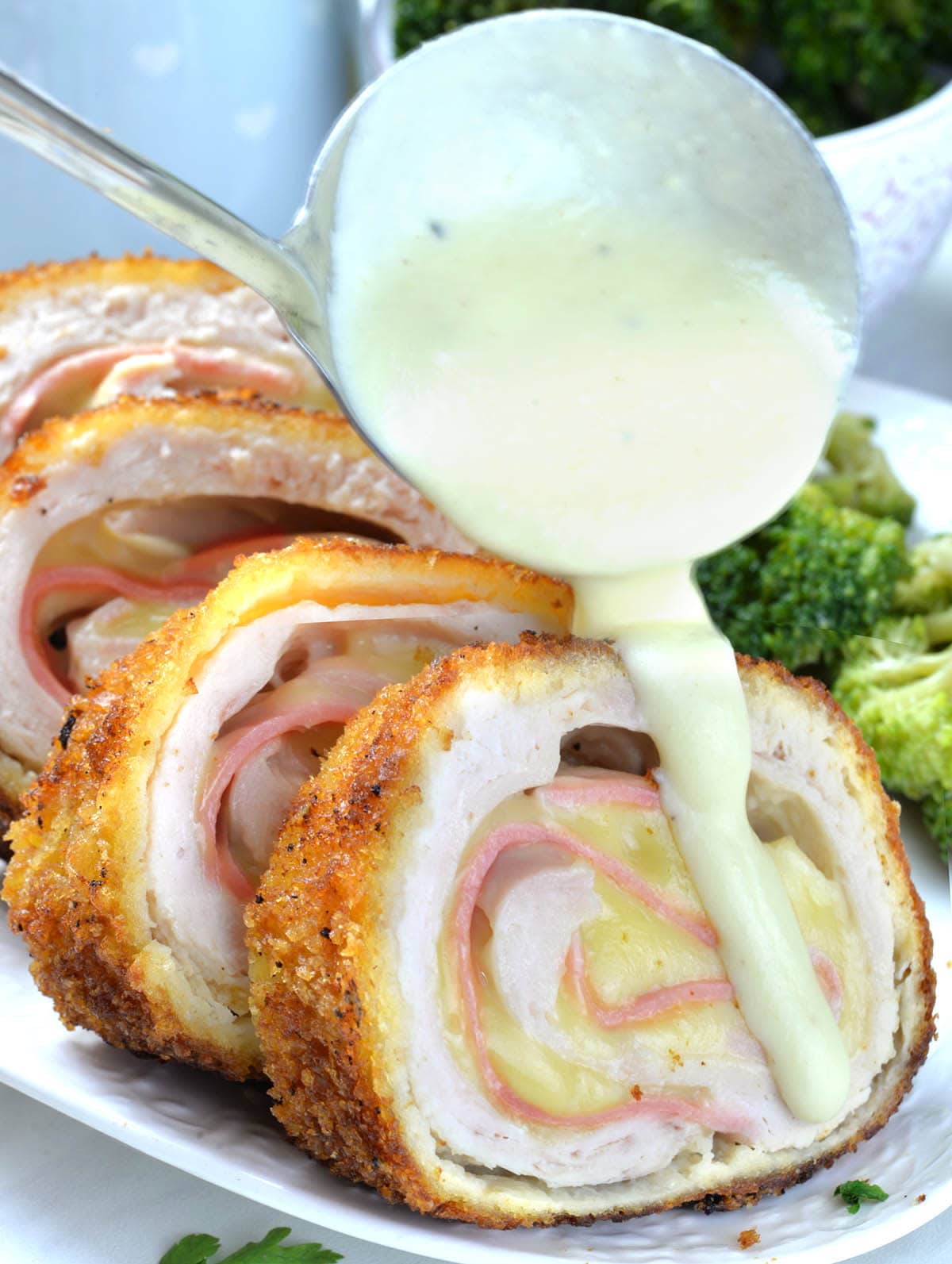 Chicken Cordon Bleu is usually served with Cordon Bleu Sauce. 