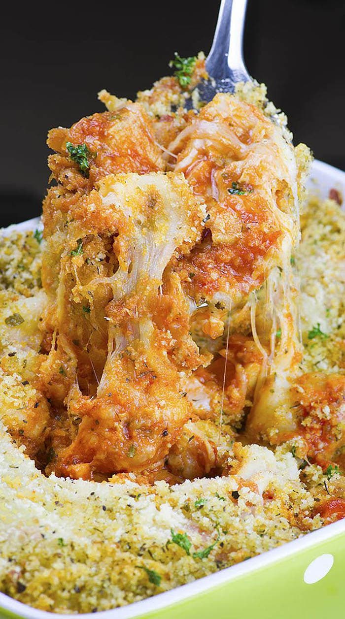 Chicken Parmesan Casserole served with pasta is quick, HEALTHY and EASY WEEKNIGHT DINNER for whole family. It’s SIMPLE, FREEZER FRIENDLY RECIPE and great idea how to use up leftover chicken. 