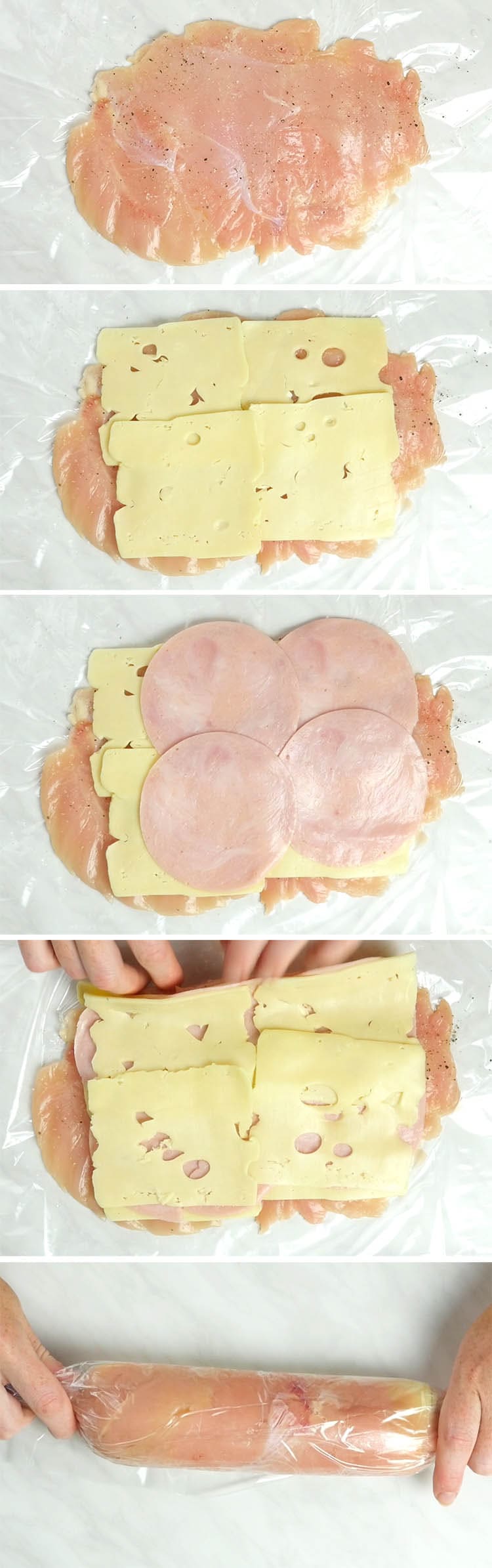 Five steps of preparing Chicken Cordon Bleu