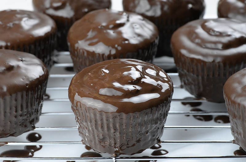 Chocolate glazed chocolate cupcake.