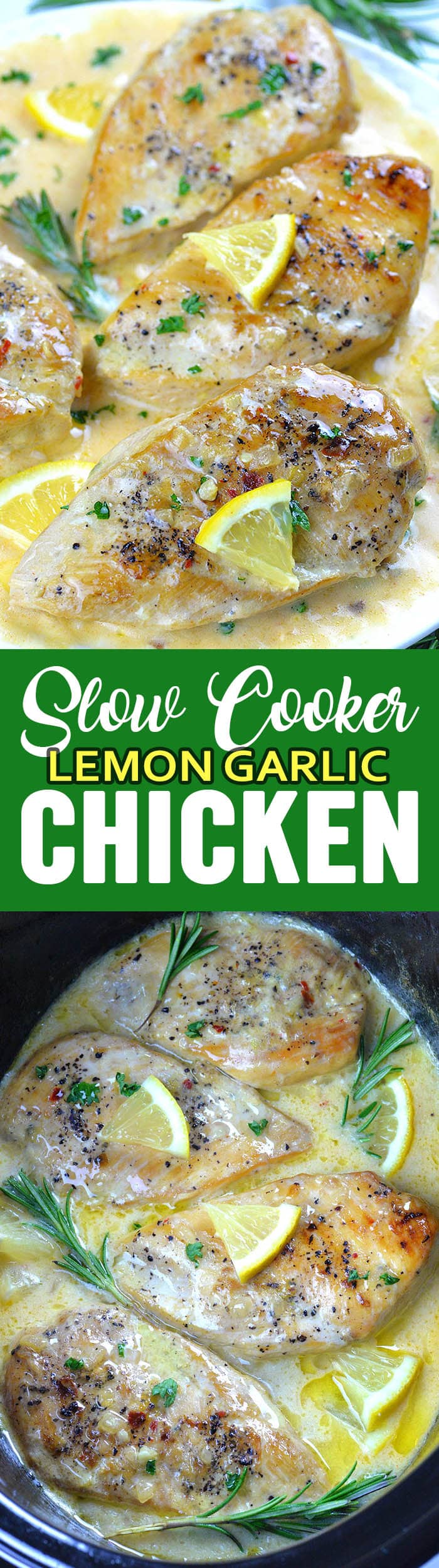 Slow Cooker Lemon Garlic Chicken Recipe is easy and delicious family dinner for busy weeknight. Whole family will enjoy in this juicy and flavorful garlic lemon chicken breast in a creamy sauce. 