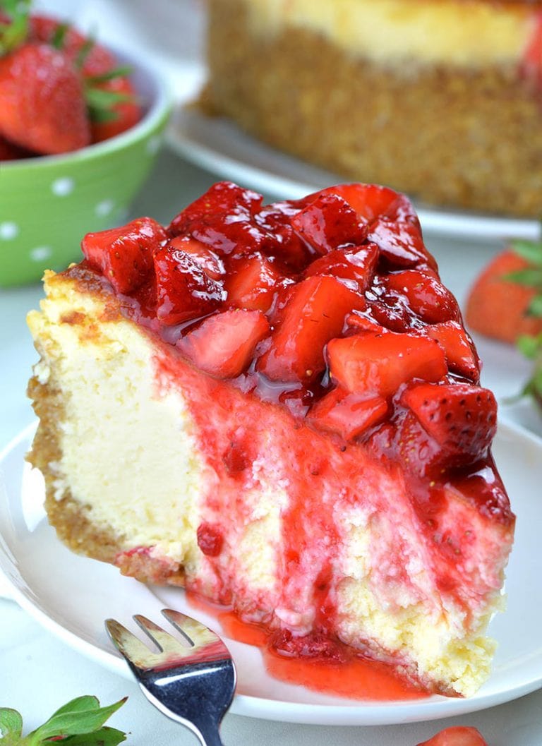 Easy Strawberry Cheesecake Recipe Baked Strawberry Cheesecake From Scratch Strawberry Cheesecake 1 768x1057 