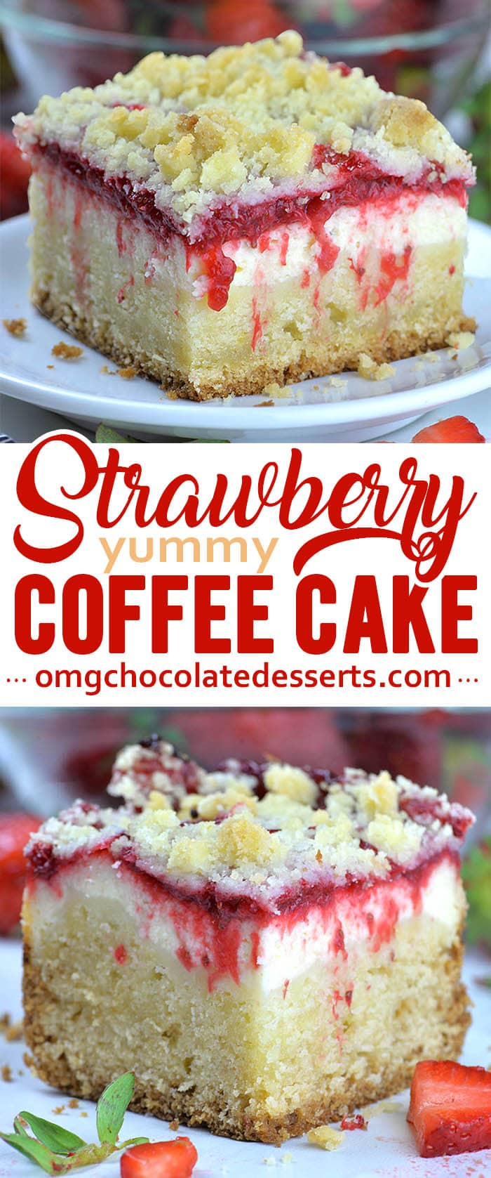 Strawberry Coffee Cake is delicious, moist, sweet and tangy breakfast or snack cake, but very satisfying dessert, too! 